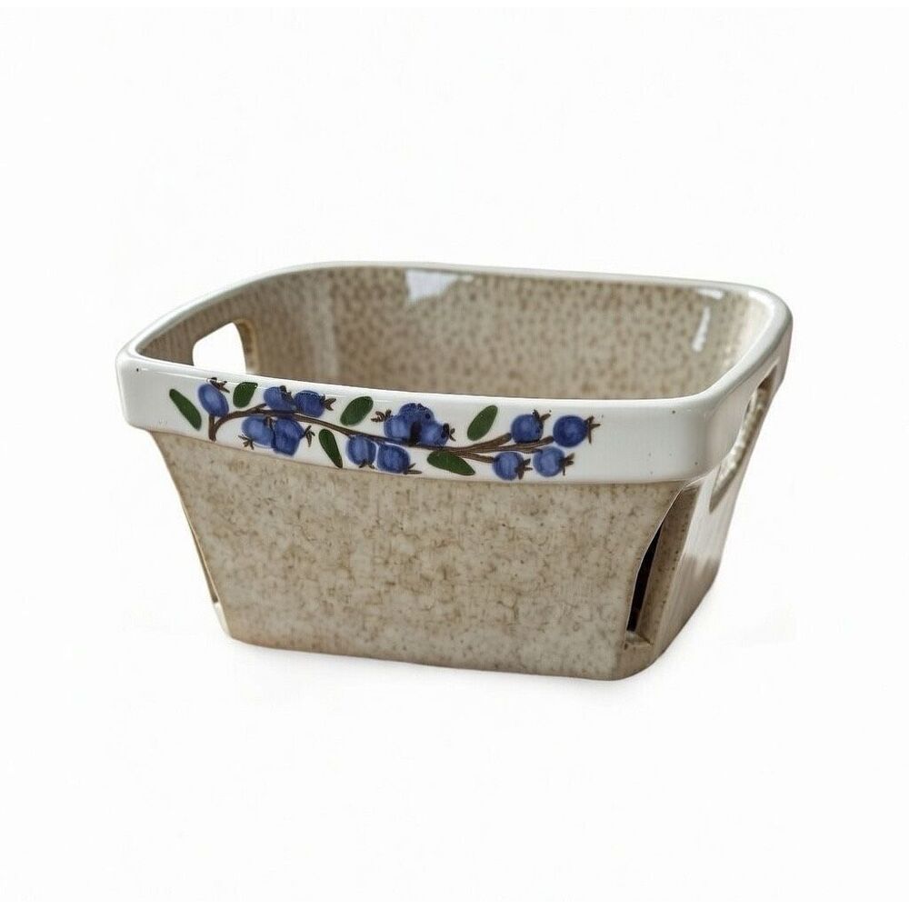 Fitzy's Maine Blueberry Ware Decorative Art Pottery Ceramic Quart Size Basket